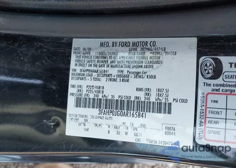 2010 Ford Fusion Sel z USA, uszkodzony, nr VIN 3FAHP0JG0AR165841